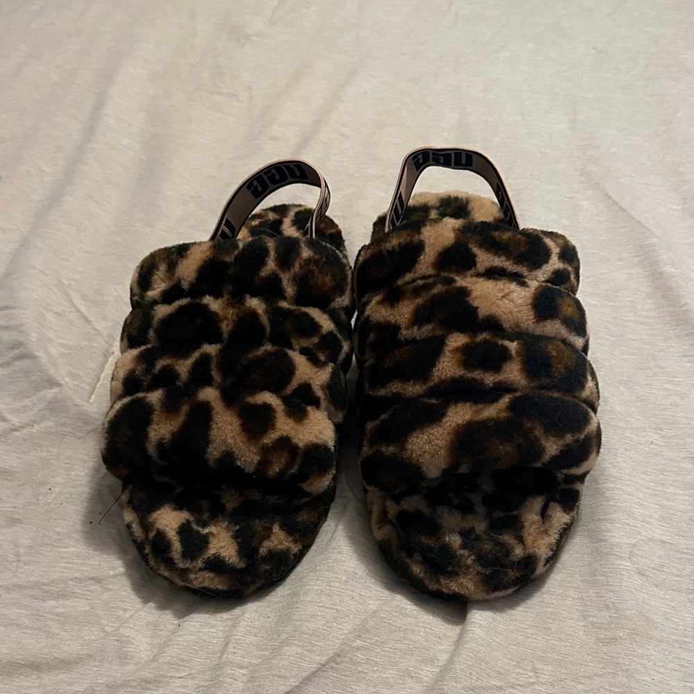 Ugg Leopard Print Fuzzy Slippers